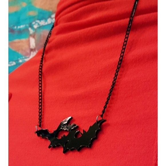 Bat Necklace Black Acrylic and Chain Goth - Picture 5 of 5
